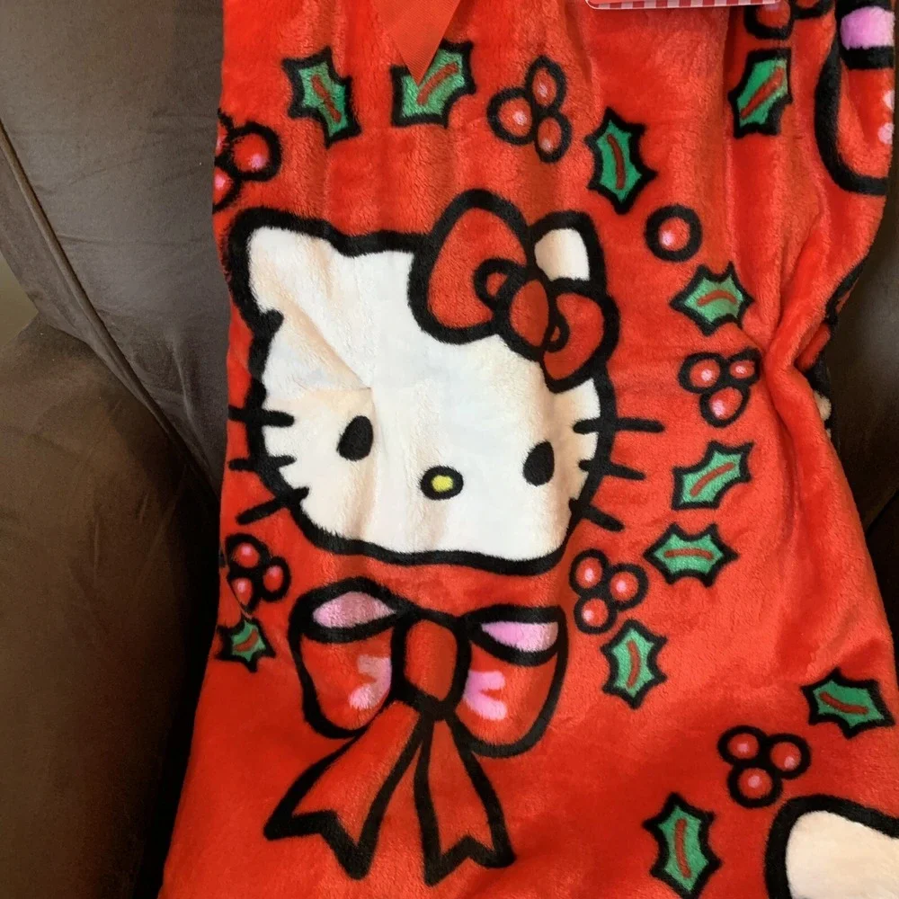 Hello Kitty Red Christmas Holiday Wreath Throw Blanket Plush 60
